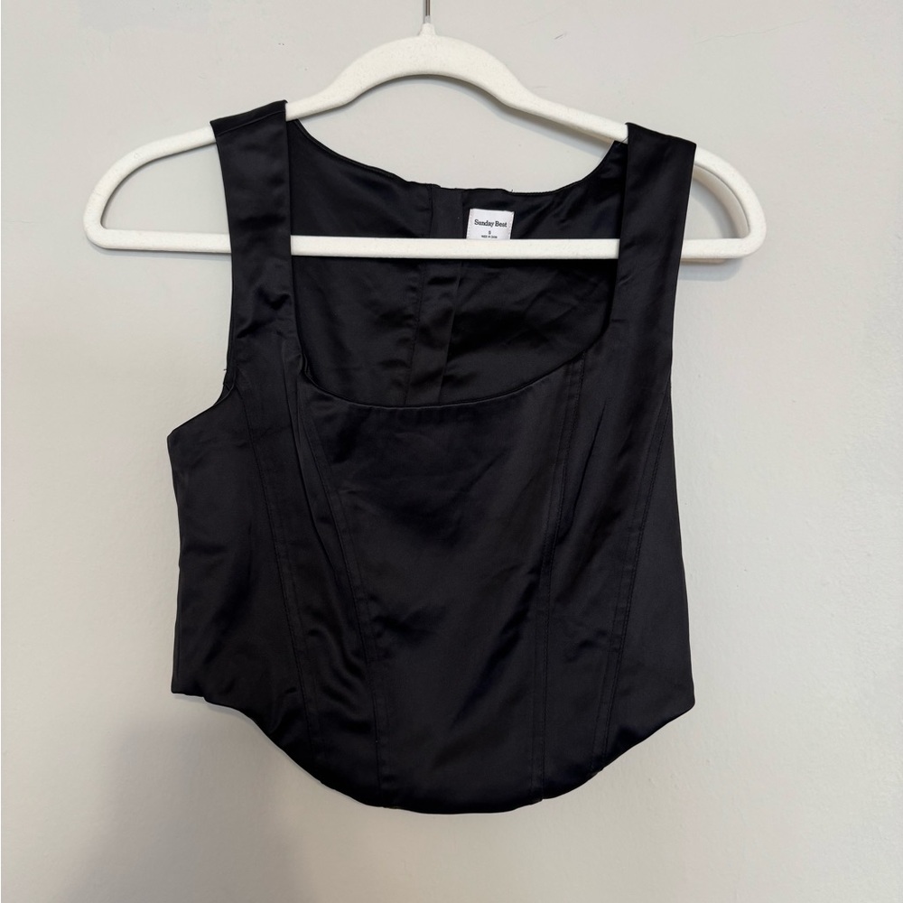 Aritzia Black Corset Silk Top